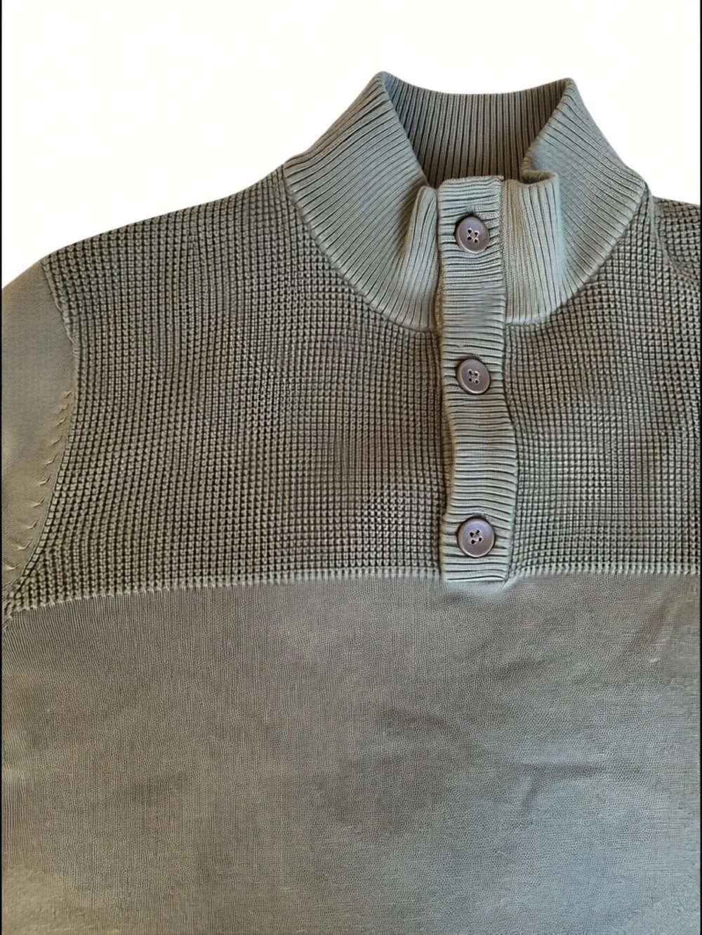 Club Room Men's Olive Button-Neck Mock Sweater Size Medium EUC - Picture 3 of 9